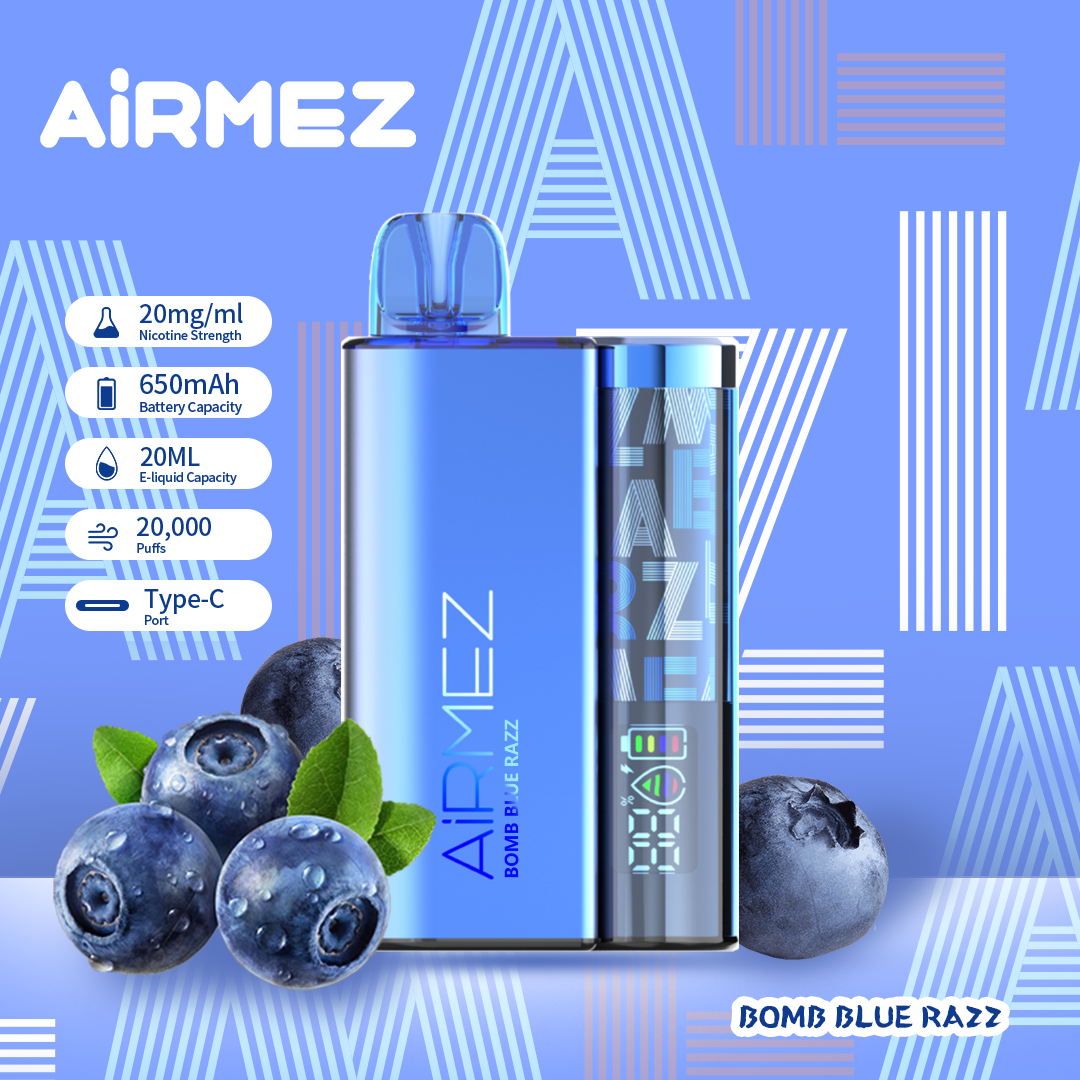 20k puff disposable vape e-liquid capacity ml AiRMEZ Original Bomb Blue Razz 20000 Puffs Disposable Vape – Token Vapes 20k puff disposable vape e-liquid capacity ml AiRMEZ Original Bomb Blue Razz 20000 Puffs Disposable Vape – Token Vapes