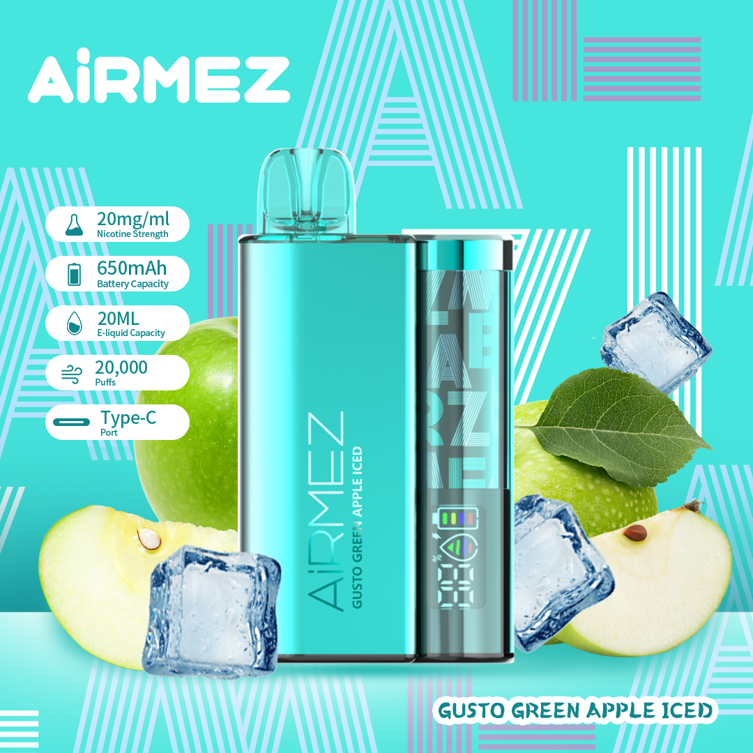 AiRMEZ Original Gusto Green Apple Iced 20000 Puffs Disposable Vape Token Vapes AiRMEZ Original Gusto Green Apple Iced 20000 Puffs Disposable Vape Token Vapes